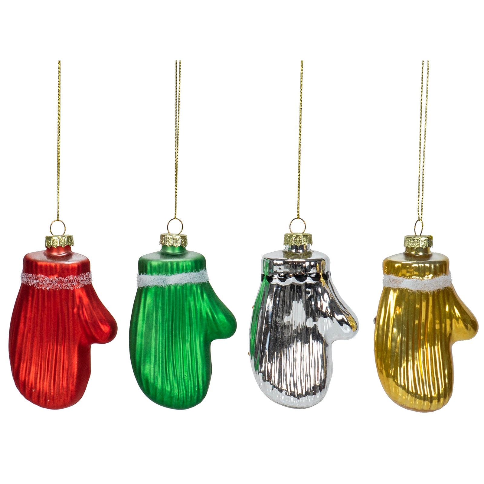 Red Co. 4” Small Decorative Glass Hanging Christmas Tree Ornaments – Set of 4 Assorted Mittens